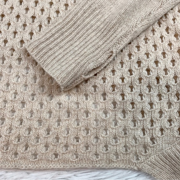 Rebecca Taylor long sleeve mock neck open knit wool blend sweater in beige - Picture 7 of 8